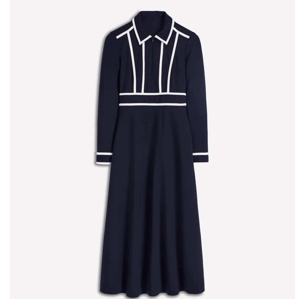 Boden Contrast Ponte Jersey Midi Dress Navy Blue Ivory Size 12 Regular New W Tag